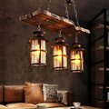 Homeroots Rustic Wood & Metal Three Light Hanging Lantern Chandelier, Black & Wood Color 475564